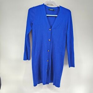 Lauren Ralph Lauren Royal Blue Ribbed Longline Cardigan Gold Crest Buttons M